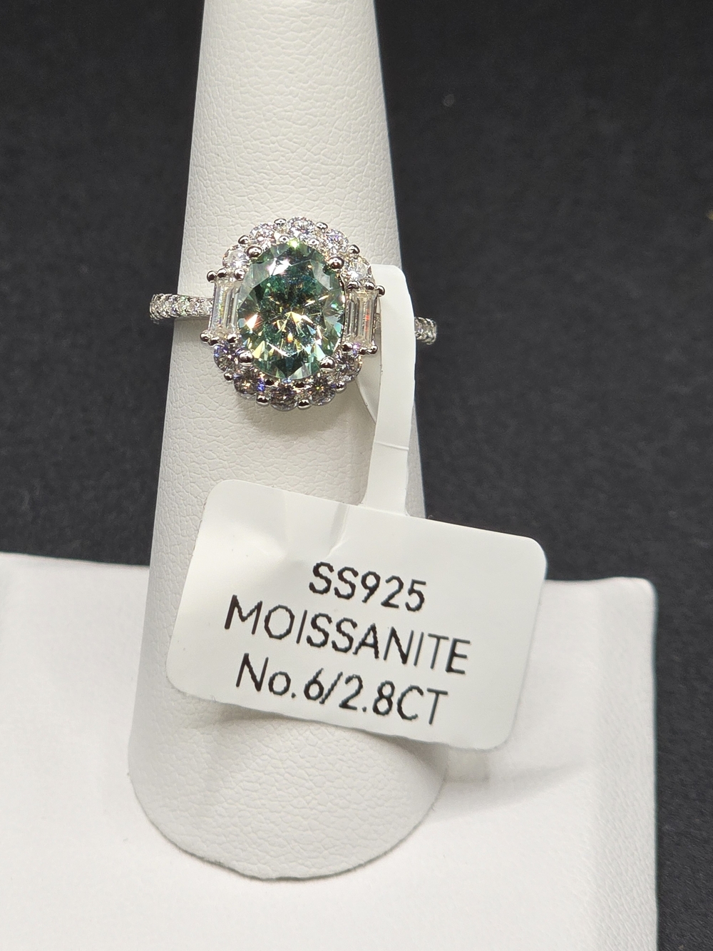 925 Sterling Silver Oval Green Moissanite Halo Ring
